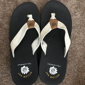 New yellow box wedge sandals never worn